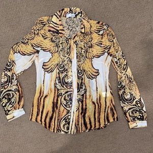 Designer print sheet button down top small new without tags